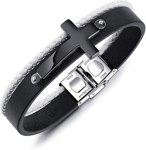 Amazon Jo Wisdom ブレスレット メンズ 革 レザー 2連 クロス 腕輪 アクセサリー 本革 ファッション レザーブレスレット 十字架 ブレスレット ブレスレット 通販