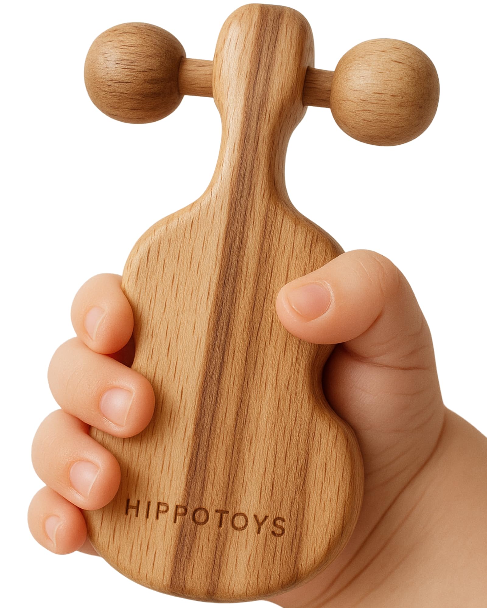 Photo 1 of HippoToys Baby Teether – USA’s First Real Natural Wooden Teething Toys for Babies 0–18 Months – Calm Wooden Rattle – No Paint No Plastic No Toxins - Safe Baby Gift