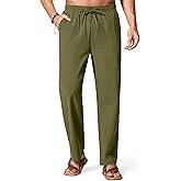 COOFANDY Men's Cotton Linen Pants Elastic Waist Drawstring Summer Beach Trousers Casual Yoga Pant