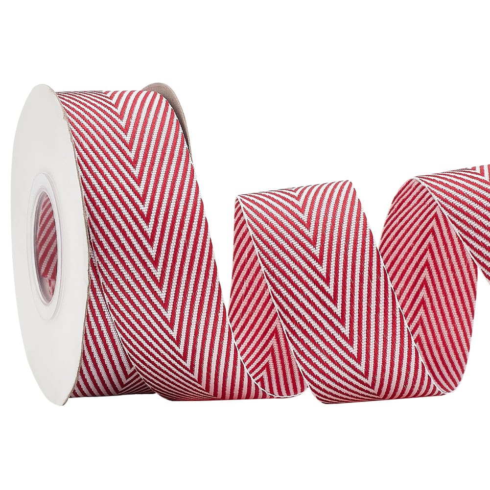 PH PandaHall 9.8 Yard Craft Striped Ribbon, 1" Wide Red White Striped Webbing Twill Tape Ribbons Herringbone Ribbons for Gift Wrapping Backpacks Handbag Garment Belt Hats Home Decor