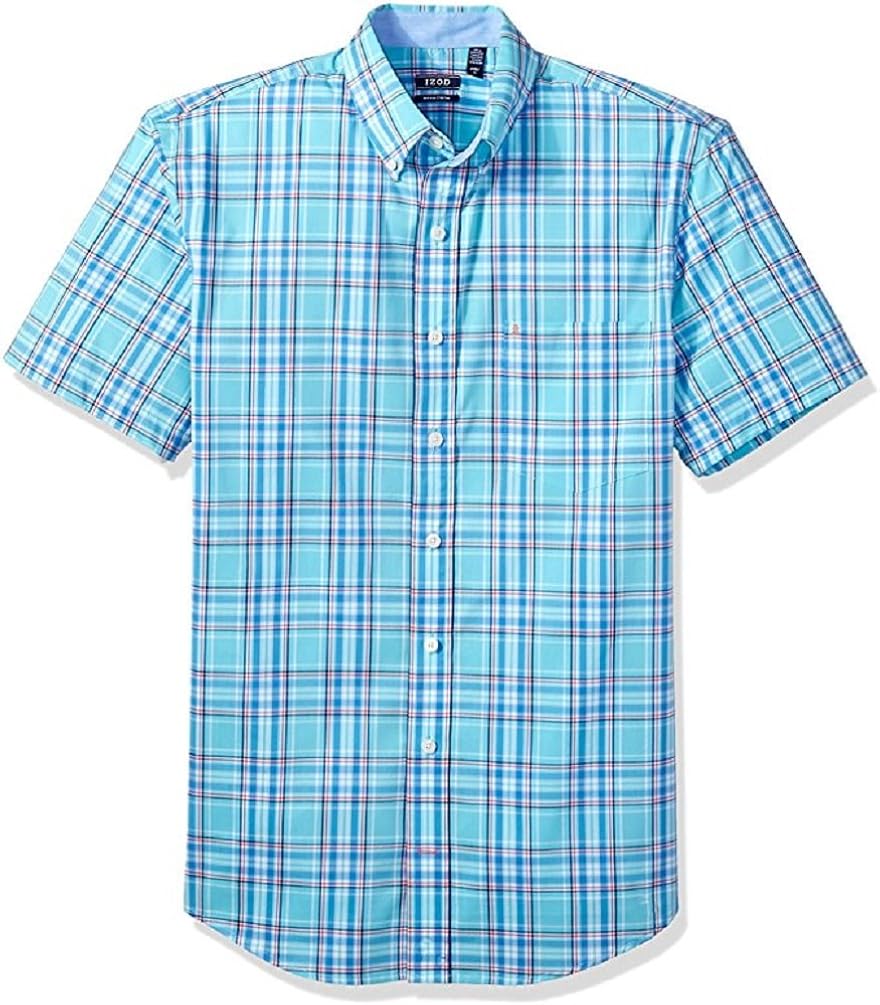 IZOD Men's Big and Tall ShortSleeve Saltwater Plaid Shirt, Blue