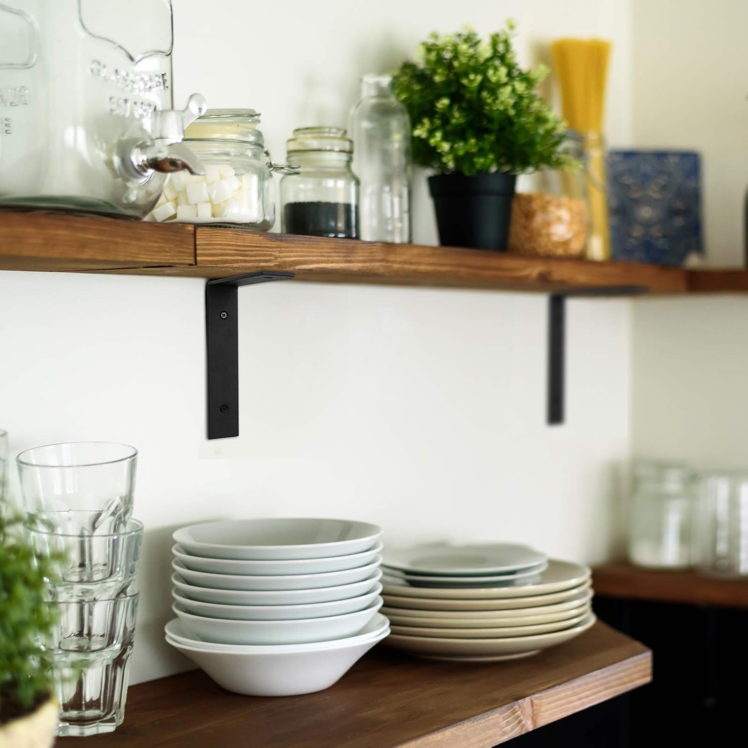 Floating Shelf Hardware Heavy Duty–4 PK black shelf brackets & hardware for wall shelves supports, 6x 8 & 6x 10 inch industrial shelving L bracket for living room &kitchen storage, modern rustic decor: Home Improvement