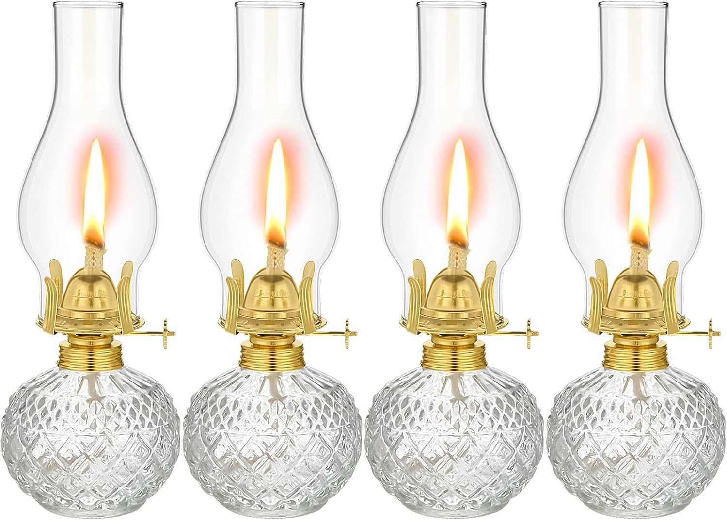 Oil Lamps & Accessories - Riakrum 4 Pieces Large Chamber Oil Lamp for Indoor Use, Glass Kerosene Oil Lamp Lantern Vintage Hurricane Wick Light Classic Chamber Fuel Light Lantern for Home Tabletop Decor Emergency Lighting