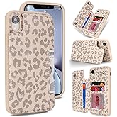 iCoverCase Compatible with iPhone XR Case with Card Holder, Wallet Phone Case for Women Men RFID Blocking PU Leather Protective Case 6.1 Inch (Beige Leopard)