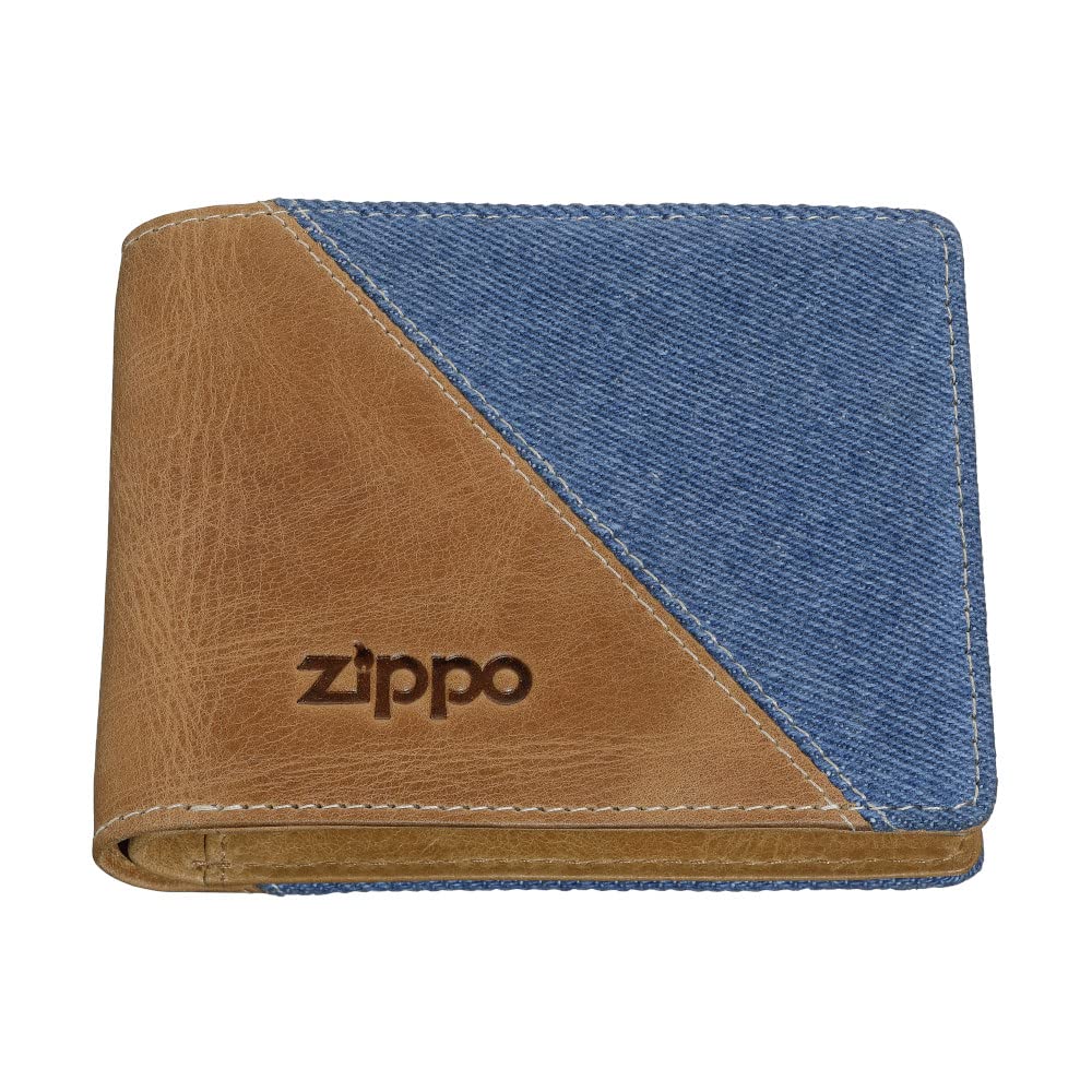 Zippo - Men’s Wallet, Denim, Brown/Blue, with RFID Protection, Ideal for Cards and Notes