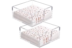 Rubtlamp 2 Pack Napkin Holder, Clear Acrylic Napkin Holder, 5.5x5.5x2.6 Inch Square Cocktail napkin holder, Plastic Napkins holder Great for Table Bathroom,Kitchen, Dinners for Mothers Day