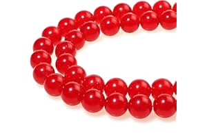 MJDCB Natural Red Jade Round Loose Beads for Jewelry Making DIY Bracelet Necklace (6mm)