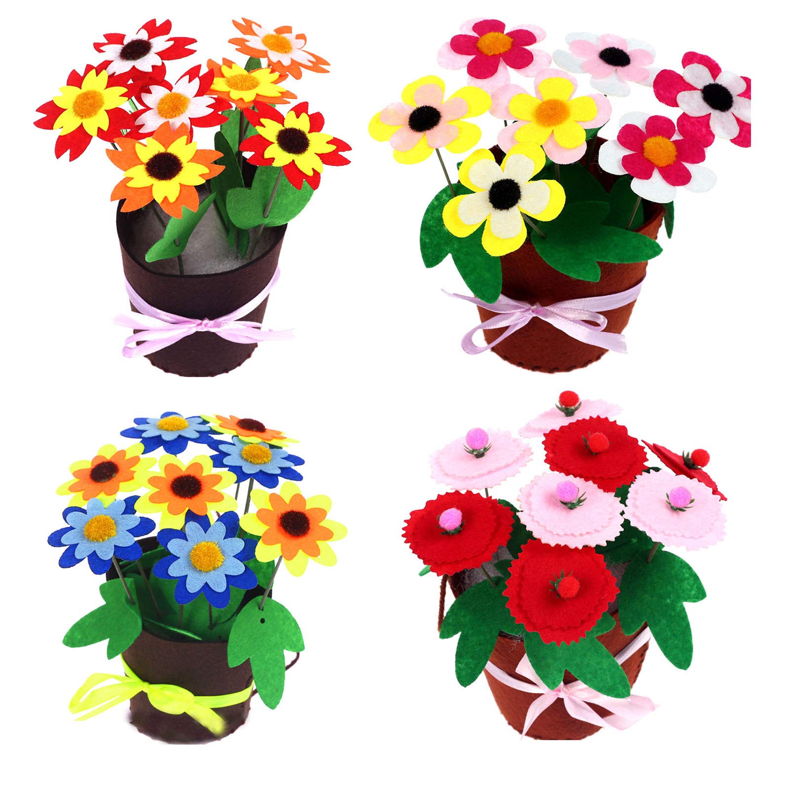 DIY Potted Flower For Kids Kit Children Sewing Kit Creative Activities Felt Craft Kids Sewing Set With Daisies Felt Beginners For Art Project Activities Kids Birthday Party Favors, 4 Pack