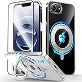 JUESHITUO 3 in 1 for iPhone 16 E Case, [Non-Yellowing] 360° Rotatable Magnetic Ring Stand with [1X Screen Protector] iPhone 16 E Phone Cover, Clear