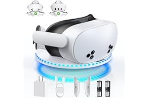 Charging Dock for Meta Quest 3 & Quest 3S, Kinwin 30W Fast Charging Station for Oculus Quest 3S Accessories with RGB Light, VR Charger Stand for Headset and Controller with 2 Rechargeable Batteries