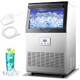 Zomagas 110LBS/24H Commercial Ice Maker Machine Under Counter/Freestanding | 25LBS capacity, 45 ice cubes in 12-15 min, self-cleaning, stainless steel, includes scoop, for bar