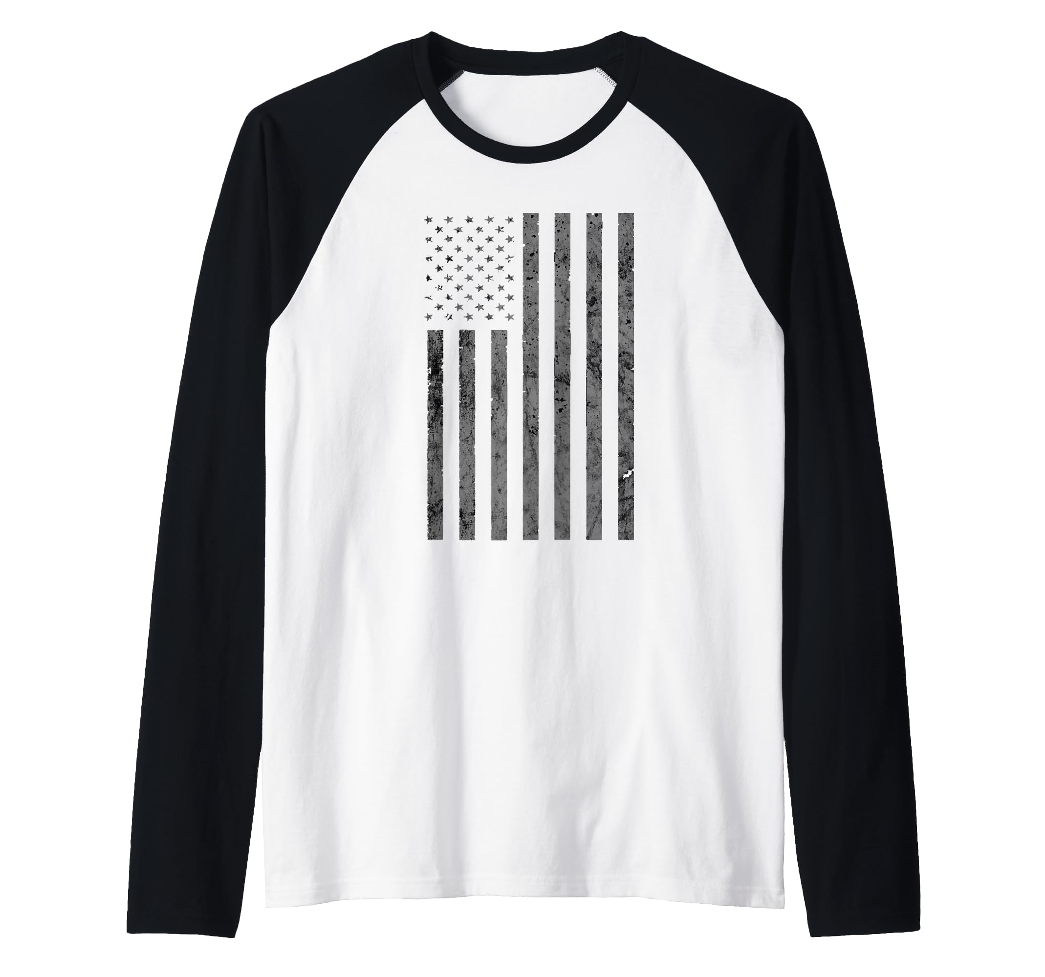 Vintage Black American Flag Raglan Baseball Tee