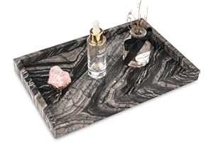 HESHIBI Marble Bathroom Vanity Tray, Natural Luxury Ancient Wood Grain Vanity Home Kitchen Table Tray, Stone Decorative Countertop Dresser Trays for Key Coffee Perfume Jewelry Makeup