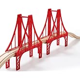 SainSmart Jr. Wooden Train Set Accessories, Double Suspension Bridge Set, Compatible with Brio, Thomas, Melissa and Doug
