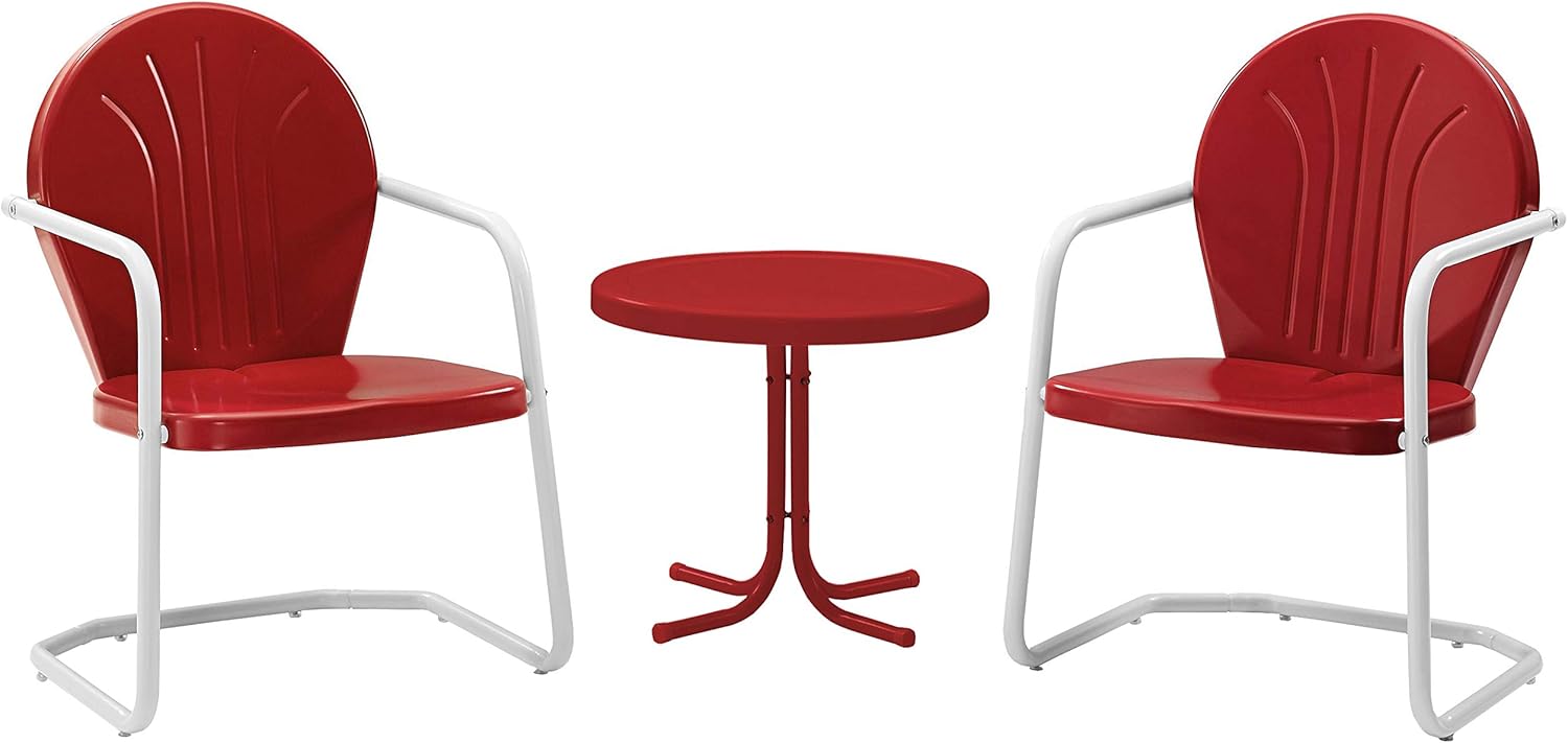 Crosley Furniture Griffith 3-Piece Metal Outdoor Conversation Set with Table and 2 Chairs - Red: Garden & Outdoor