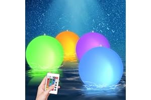LOQOMI Solar Floating Pool Lights 4 Pack, 14 inch Floating Pool Lights Solar Powered w/ 16 Light Modes, Inflatable Led Light Pool Balls, Light Up Beach Balls Float or Hang in Garden Backyard Party Decoration