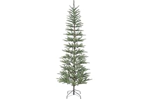 HOMCOM 7 ft Artificial Christmas Tree, Pencil Fir Holiday Decor with 646 Branch Tips, Hinged Slim Xmas Tree with Metal Stand,