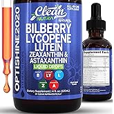Clean Nutra Lutein and Zeaxanthin Eye Vitamins Supplement Lycopene Astaxanthin Bilberry Liquid Drops | Organic Astaxanthin Daily Lutein for Eyes Health Support Vitamin Minerals Extract | 60 Servings
