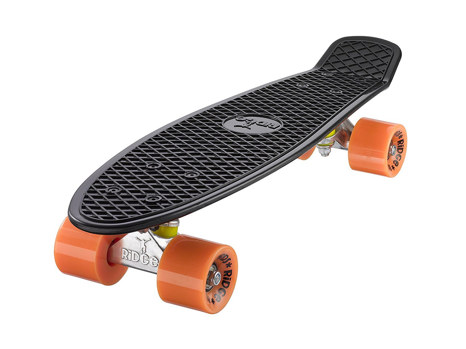 Ridge Retro Kids' Street Skateboard Black/Orange, 22" inch plastic frame, 1 speed 78a pu rubber wheels prefitted with abec 7 bearings