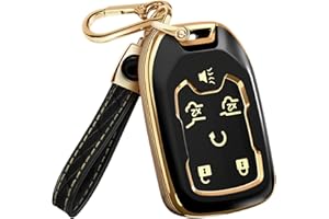 Lucrum for GMC & Chevy Key Fob Cover & Leather Keychain - TPU Keyfob Case for Suburban Acadia Sierra Tahoe Yukon - 2014-2025