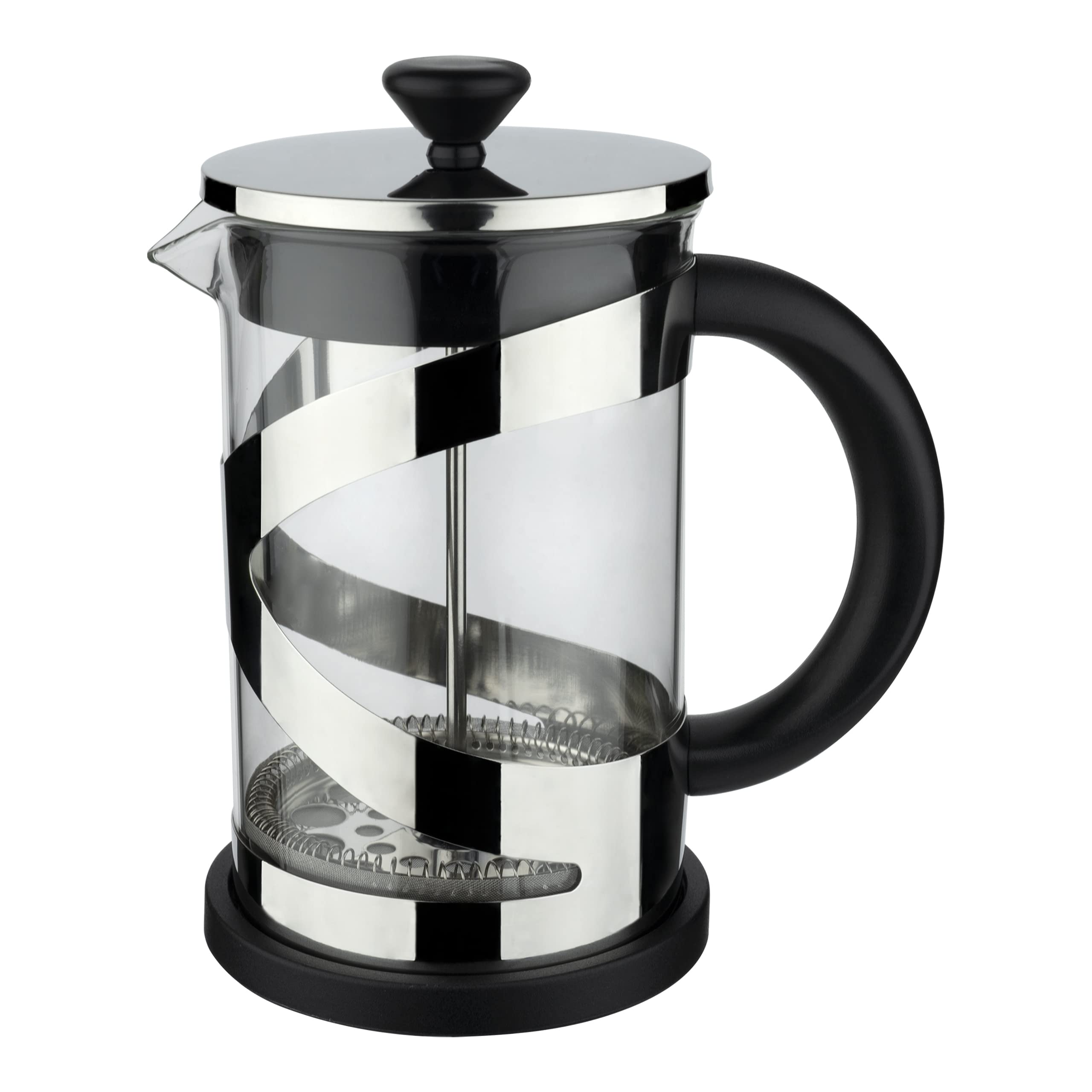 Café Olé Classico Chrome Cafetière, 800ml / 3 Mugs / 6 Espresso Cups, French Press Coffee Maker, Stainless Steel Mesh Filter, Glass Body, Chrome Finish