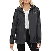 LeSies Women's Rain Jacket Lightweight Waterproof Rain Coat with Hooded Windproof Adjustable Windbreaker,YY6336W-Grey-XL