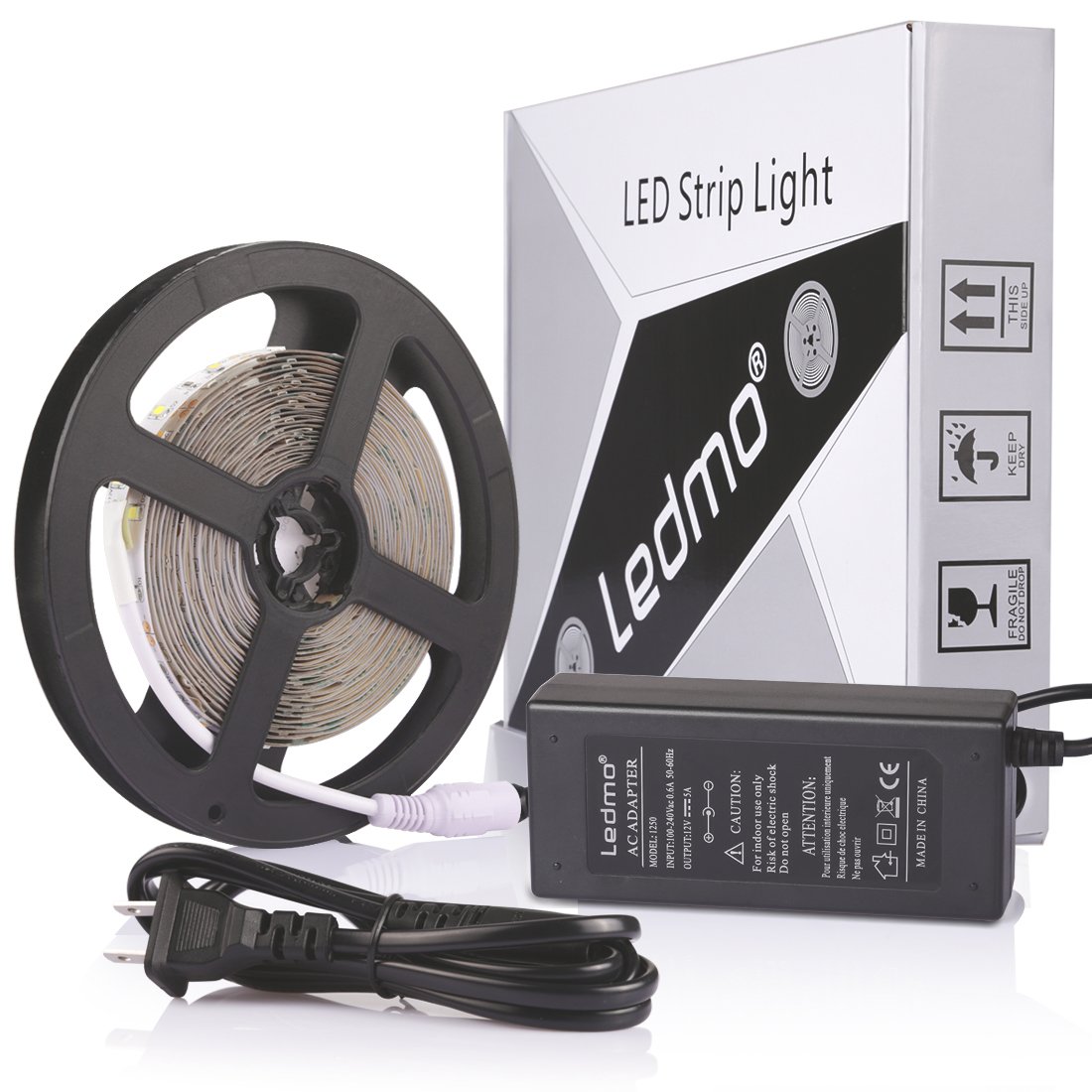 LEDMO LED Strip Lights, Upgarded SMD2835 300LEDs Cool White 6000K 16.4Ft LED Light Strip with DC12V 5A Power Supply