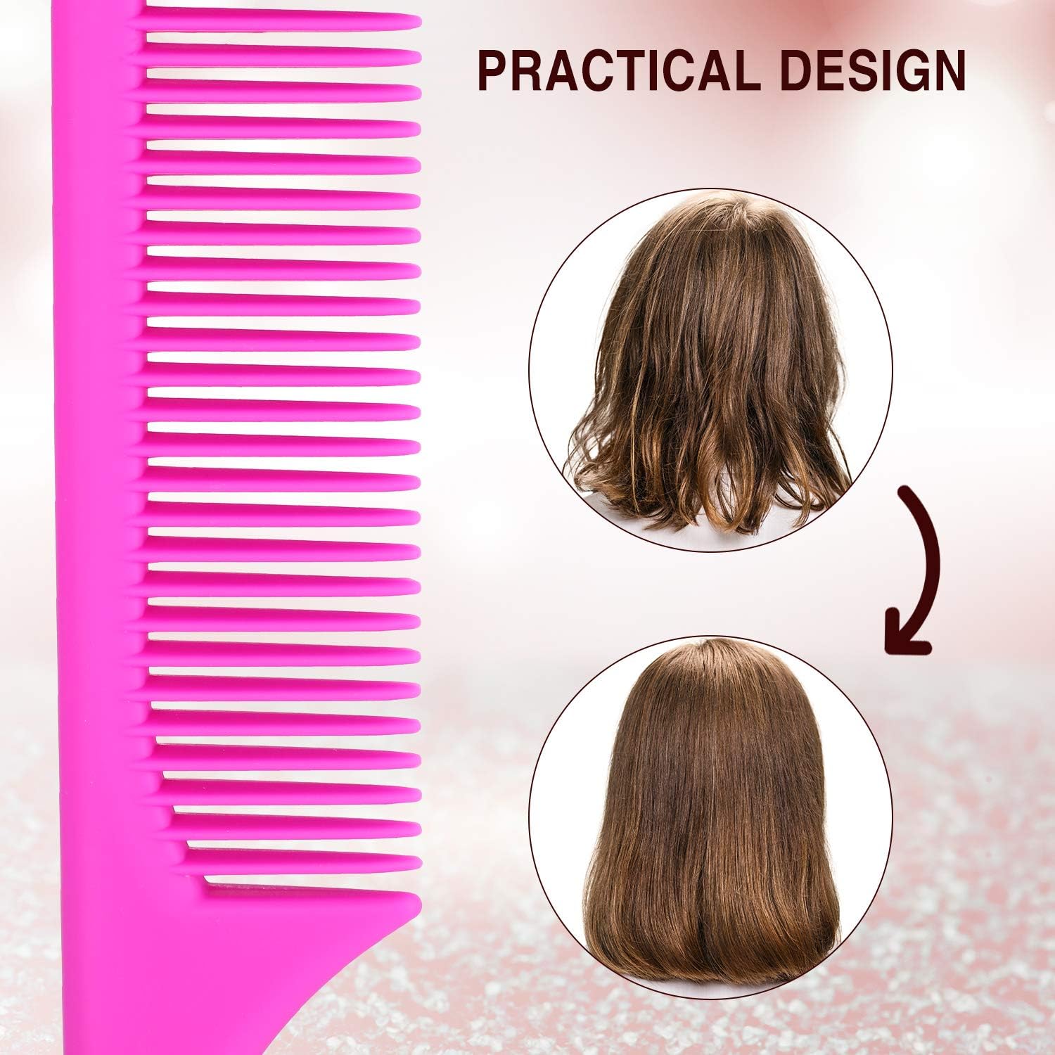 3 Pieces Plastic Rat Tail Comb Set, 9 Inch Pintail and Fiber Teasing Combs With Thin and Long Handle for Men Women, Girls - Image 4