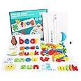 Wooden Toddler See and Spelling Learning Toy Matching Alphabet Word Game with 56 Different Words on 28 Two-Sided Cognitive Cards Letter Jigsaw Puzzle Toys for Kid’s Montessori Preschool Education