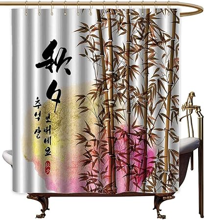 Starsart Shower Curtains Fabric Red Bamboo House Decor Bamboo