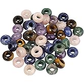 SUNYIK Assorted Stones Large Hole (6mm) Rondelle European Beads fits Bracelet, Tiger's Eye Stone/Rose Quartz/Indian Agate/Amethyst/Sodalite, Pack of 25