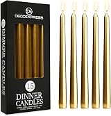 DECO EXPRESS Candles Set 15 Pack Classic Dripless Tapered Metallic Gold
