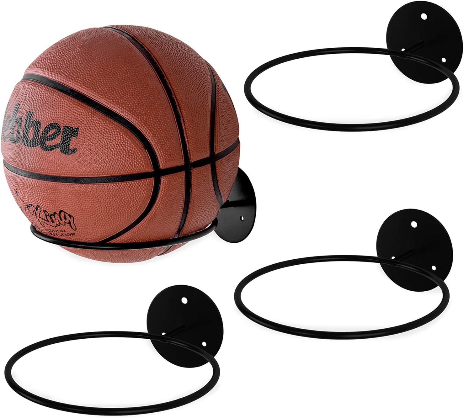 MyGift Set of 4 Black Metal Wall-Mounted Sports Ball Holder Display Rack