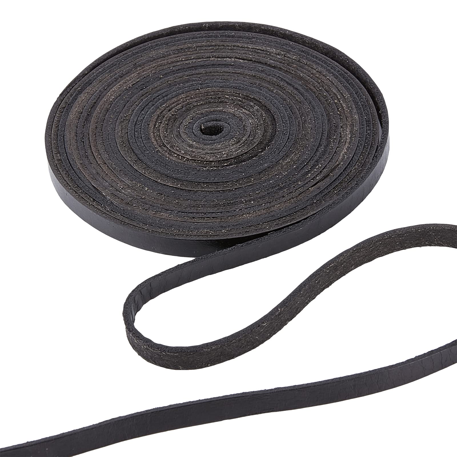 GORGECRAFT 5.5Yds 8mm Black Flat Genuine Leather Cord Natural Leather String Lace Strips Full Grain Cowhide Braiding String Roll for Jewelry Making DIY Craft Braided Bracelets Belts Keychains
