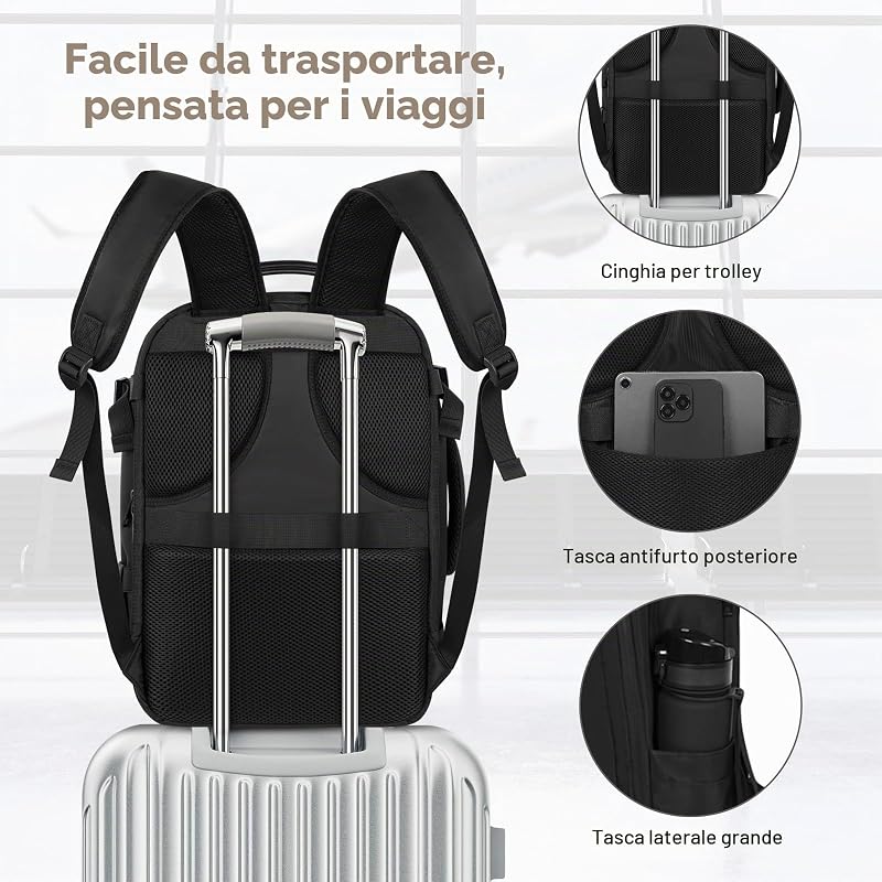 Bagaglio a mano 45 × 36 × 20 per Easyjet, Zaino da Viaggio Sotto il Sedile Aereo Borsa da Cabina Voli Zaini Casual Valigia Ufficio scolastico lavoro Borse Adatto a Laptop da 17 pollici — foto 5 di 7