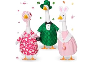 FuWeave 3 Set Valentine‘s Day Goose Outfit St. Patrick Easter Lawn Porch Animal Clothes Holiday Costume for 23 Cement Goose Valentine‘s Day St. Patrick Easter Patio Yard Lawn(Classic)