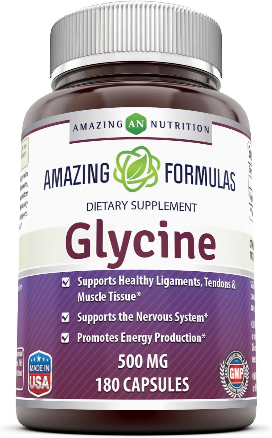 Amazing Formulas Glycine Dietary Supplement 500 mg Amino Acid Capsules 180