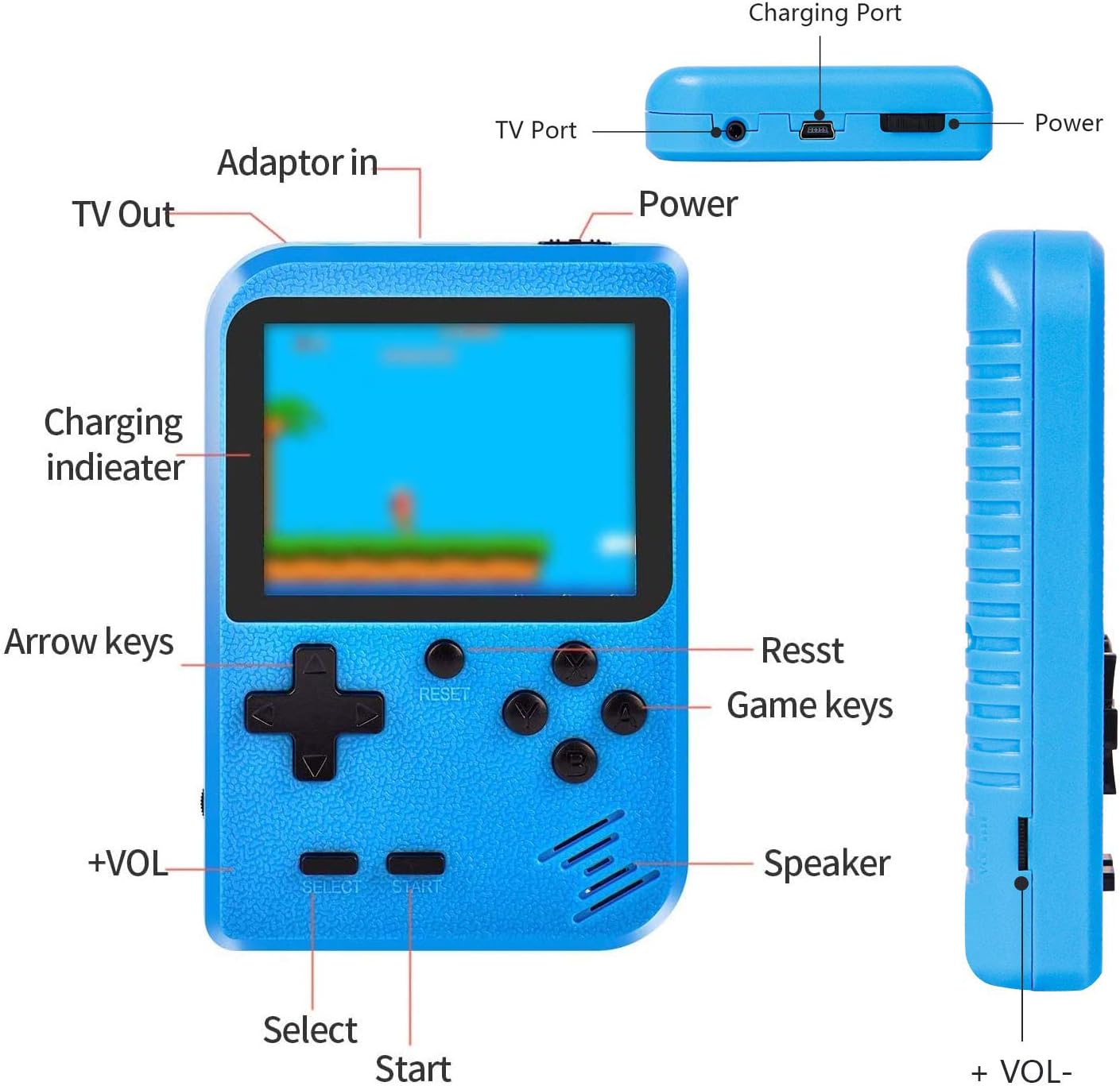 VOUM Handheld Game Console,Retro Handheld Game Console with Protector Case, 400 Free Classical FC Games Support for Connecting TV & Two Players, Great Gifts for Kids and Adults(Blue): Toys & Games