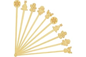 BOKFJBP 50PCS Bamboo Coffee Stirrers, 7inch Christmas Biodegradable Disposable Coffee Drink Cocktail Stirrers for Coffee Milk Christmas New Year Office Hot Chocolate Bar Supplies