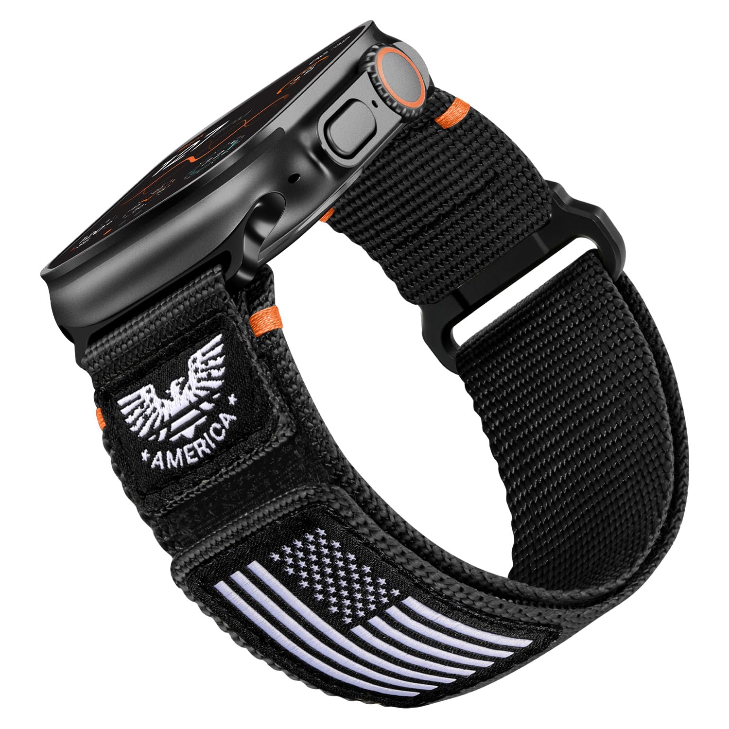 Photo 1 of Bandletic Compatible with Apple Watch Ultra 2 Band for Men, Wide Soft Stretchy Rugged Sport Bands with Flag for iWatch 49mm(Ultra),46mm(Series 10), 45mm(9/8/7), 44mm(SE2/SE/6/5/4), 42mm(3/2/1, Black, Large