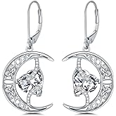 TOUPOP Moon Birthstone Earrings 925 Sterling Silver Celtic Moon Star Earrings Jewelry Valentines Day Birthday Gifts for Women Her Wife Mom