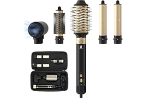 Hair Dryer Brush, webeauty 5 in 1 Professional Hot Air Styling, High-Speed Negative Ionic Hair Dryer Fast Drying, Multi Hair Styler with Air Curling Iron, Volumizing, with Carrying Case (Black Gold)
