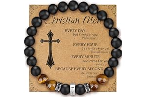 GENERIC 8mm Tiger eye bead Christian bracelet Black Cross Beaded Bracelet Religious men's jewelry gift