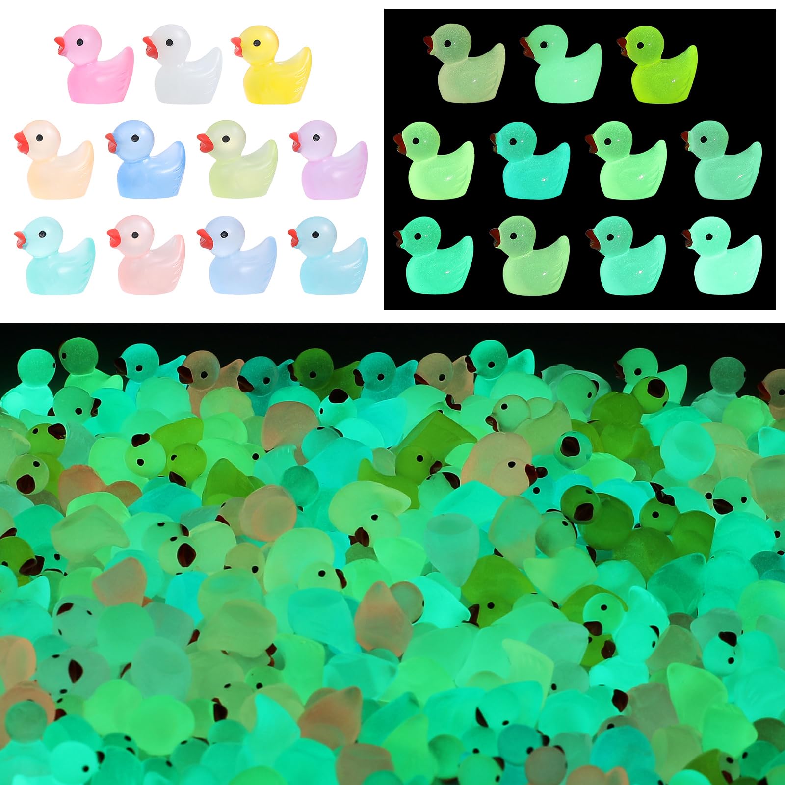Photo 1 of 220pcs Luminous Mini Tiny Resin Ducks Plastic Small Duck Bulk, Glow in The Dark Tiny Ducks for Garden Micro Landscape Ornament Dollhouse Prank Christmas Birthday Party DIY Decoration Craft(11 Colors)