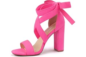 CARCUUME Strappy Heels for Women Chunky Heels High Heeled Sandals with Lace Up Fahsion Casual Nude Block Heel Sandals