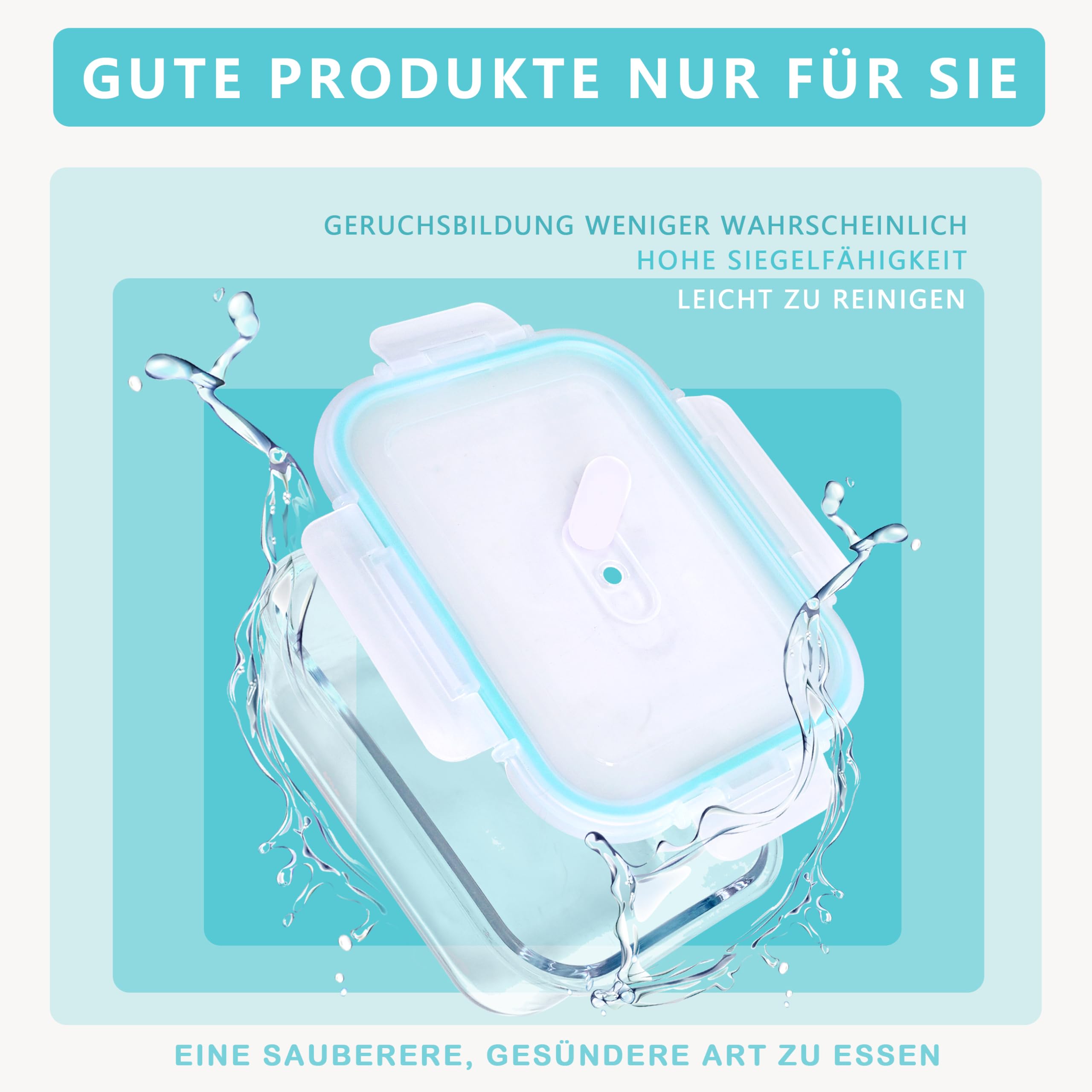 ERUIV 4er, Glas-Frischhaltedosen Set, Vorratsdosen, Robustes Borosilikatglas, Vorratsbehälter (1x 370 ml / 1x 640 ml / 1x 1040/1x1520 ml), Glasbehälter mit Deckel und 1 Reinigungsschwamm 7