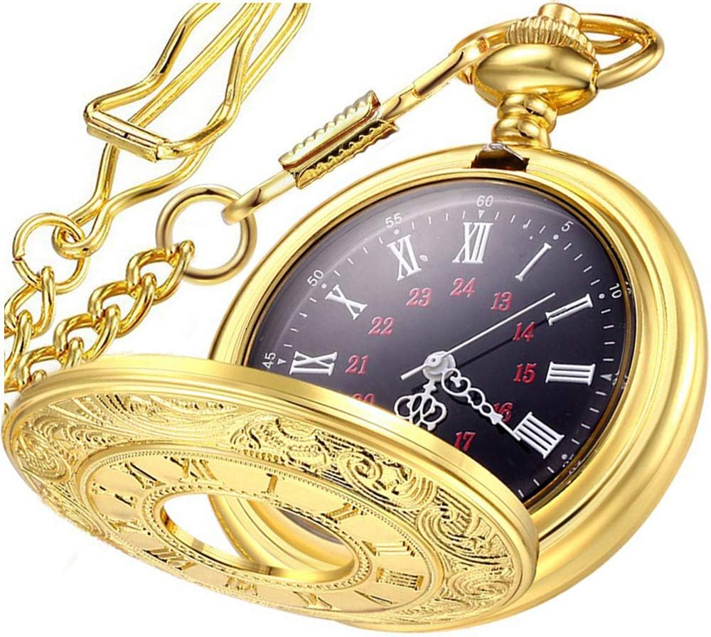 LYMFHCH Vintage Roman Numerals Quartz Pocket Watch, Men Womens Watch with Chain Xmas Fathers Day Gift
