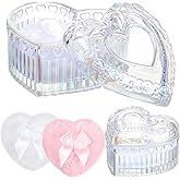 Tioncy 3 Pcs Large Body Powder Puff and Container Valentine's Day gift Powder Container with Puff Crystal Case Soft Washable Reusable Velour Face Body Glitter Wet Dry Makeup(Heart,Glitter)