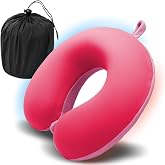 Elvodosia Travel Pillow, Memory Foam Neck Pillow for Traveling, U Shape Airplane Portable Flight Pillow Adult Travel Neck Pillow for Plane Train Car Home Office (Pink)