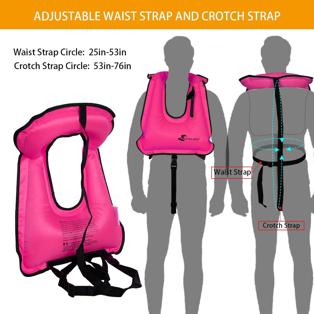OMOUBOI Inflatable Snorkel Vest for Adults Women Men, Snorkeling Jackets Vests with Crotch Strap for Snorkeling Swimming Paddling Boating Water Sports Beginner Adults-Only 88-180 lbs (Pink): Sports & Outdoors